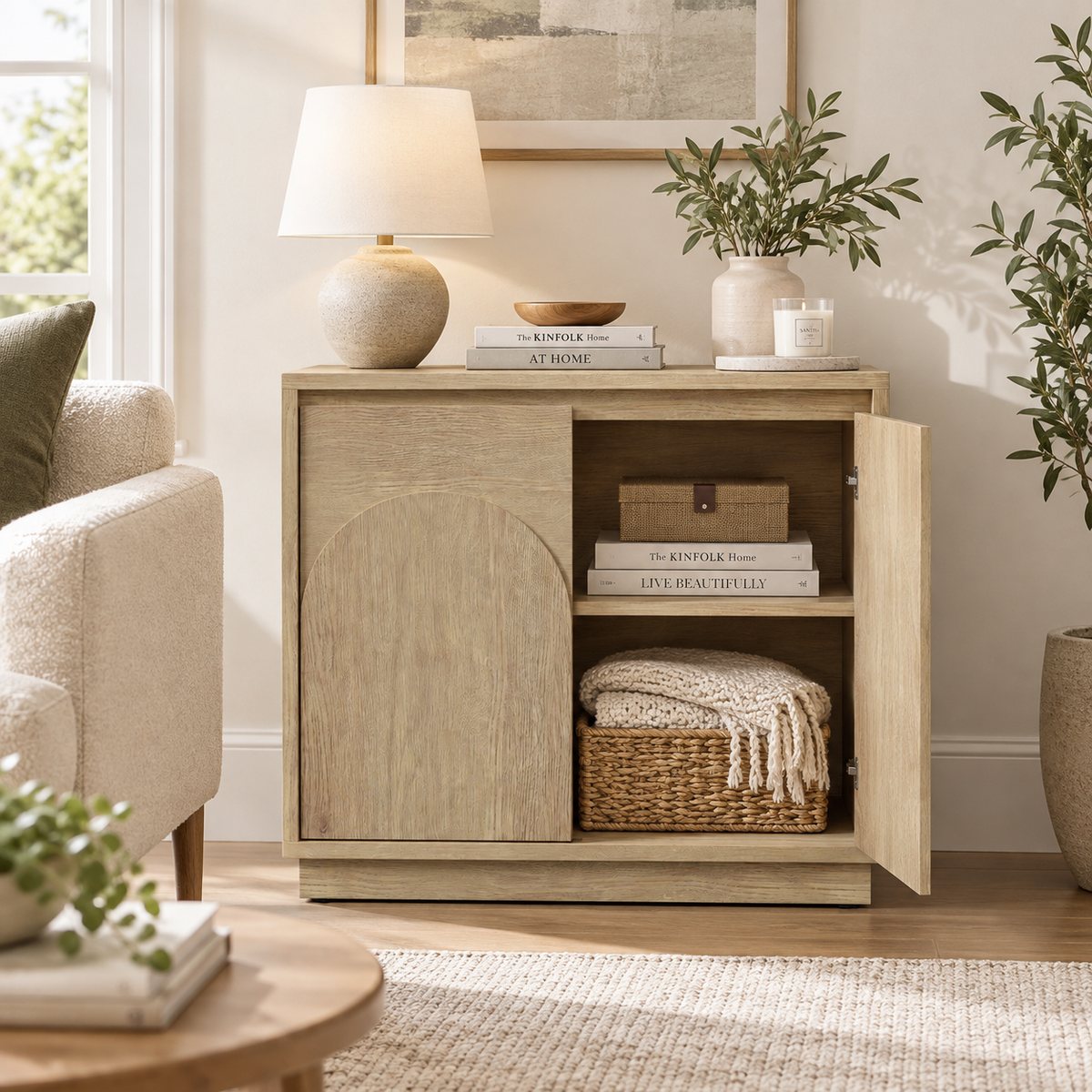 HLR 31.5'' Sideboard Buffet Cabinet, Mid-Century Wood Accent Cabinet with 2 Doors Storage for Living, Beige
