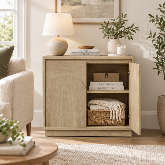 HLR 31.5'' Sideboard Buffet Cabinet, Mid-Century Wood Accent Cabinet with 2 Doors Storage for Living, Beige