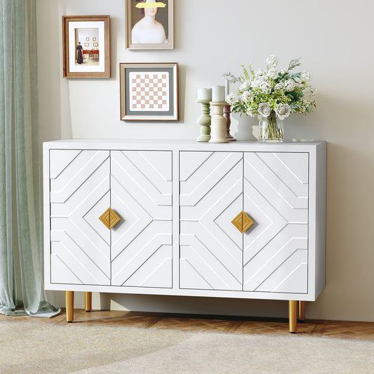 CBJCBJ 48" Modern Accent Sideboard Buffet Cabinet with 4 Doors & Shelves, Credenza for Living Room Storage,White