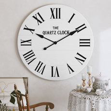 CBJCBJ 35.5” Farmhouse Large Shiplap Round Wall Clock with Roman Numeral for Living Room Decor,White