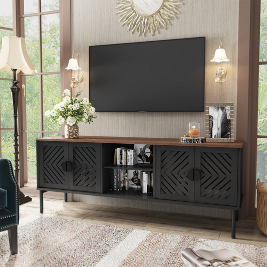 HLR Mid Century Modern 63" TV Stand for 75 inch TV with Storage, Entertainment Center for Living Room, Black