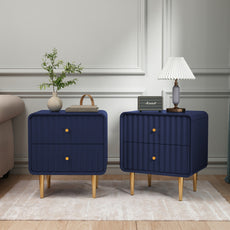 CBJCBJ Modern Bedroom Nightstand Set of 2, 20-Inch Wood Bedside Table with 2 Drawers and Gold Handles
