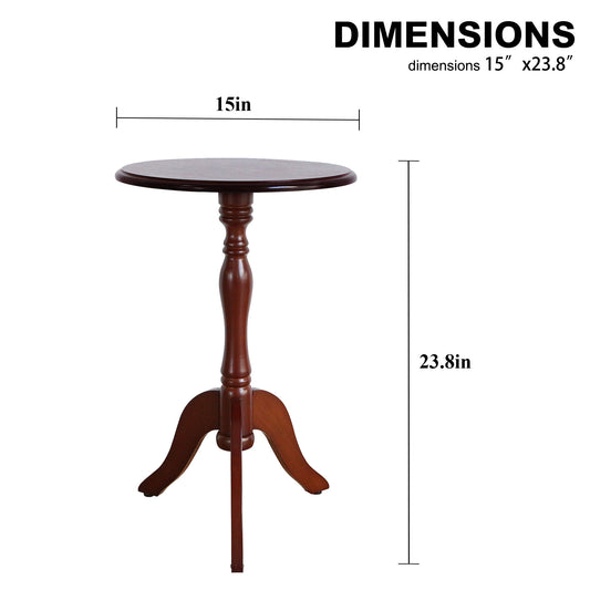 HLR Round Small End Table Set of 2, Wooden Pedestal Side Coffee Table, 2pcs Vintage Accent Nightstand for Living Room, Bedroom, Entryway, Dark Brown