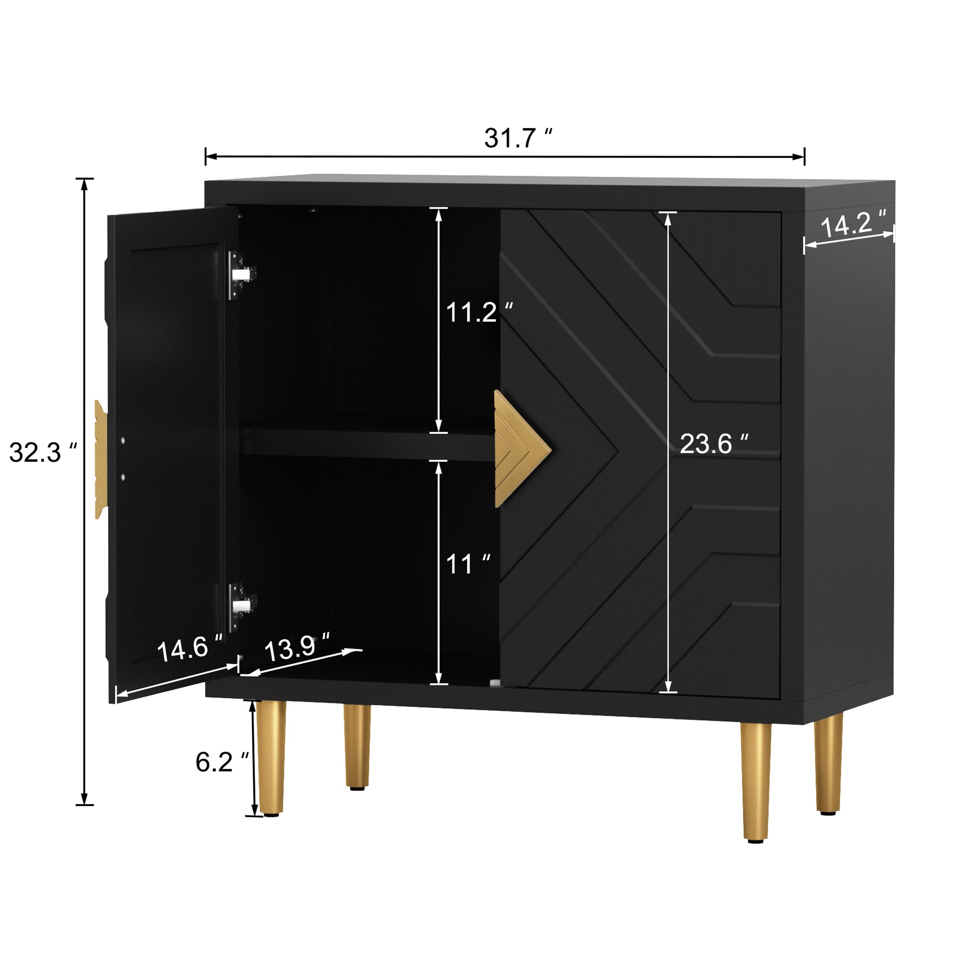 CBJCBJ 31.7" Modern Accent Sideboard Buffet Cabinet with 2 Doors & Shelves, Credenza for Living Room Storage, Black