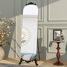 CBJCBJ Retro Carved Frameless Full-Length Mirror, High-Definition Explosion-Proof Bedroom Dressing Mirror,Black