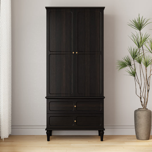 HLR 71" Tall Modern Wood Armoire Wardrobe Closet, Freestanding Cabinet with Hanging Rod for Bedroom, Black