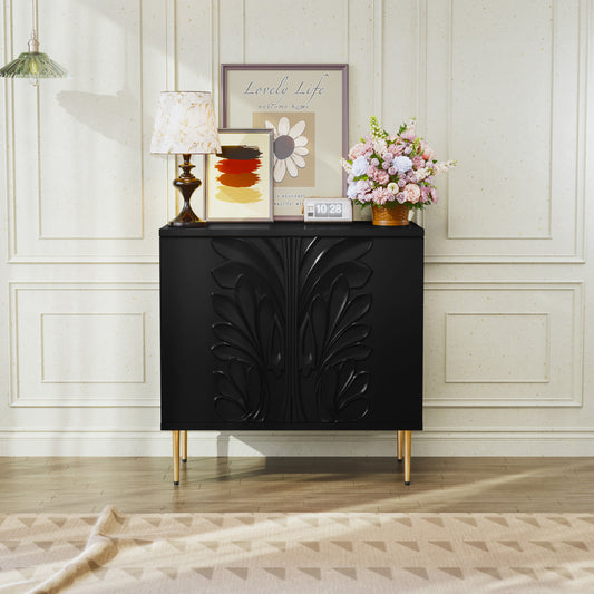 CBJCBJ Morden Floral 2 Doors Storage Cabinet Credenzas & Buffet Sideboards with Adjustable, Black