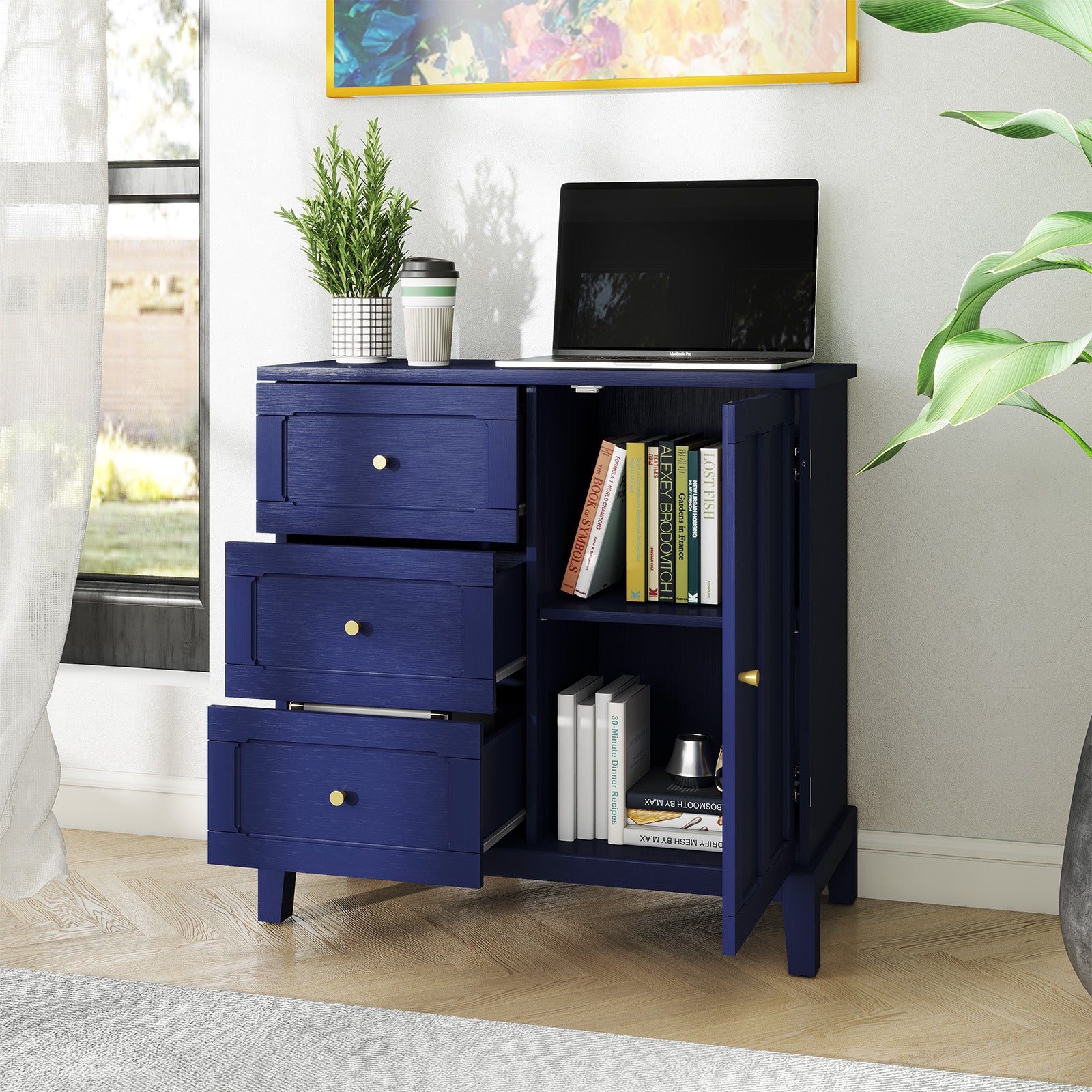 HLR® Wooden Accent Cabinet with 3 Drawers and Doors