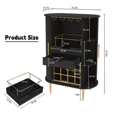 CBJCBJ Bar Cabinet with Tambour Door –Wood Liquor Cabinet 16 with Wine Racks and Glass Holder,Coffee Bar for Home(Black)