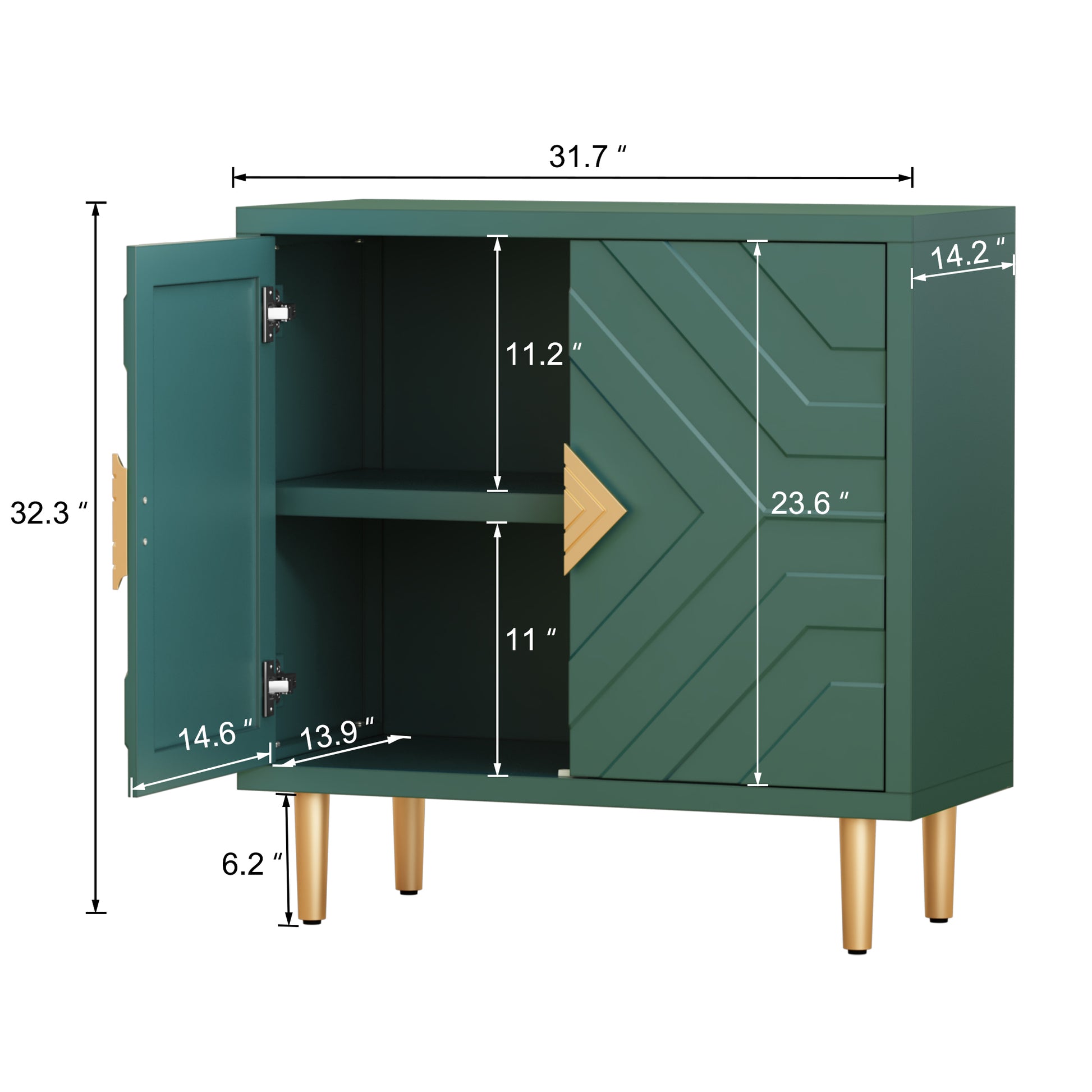 CBJCBJ 31.7" Modern Accent Sideboard Buffet Cabinet with 2 Doors & Shelves, Credenza for Living Room Storage, Green