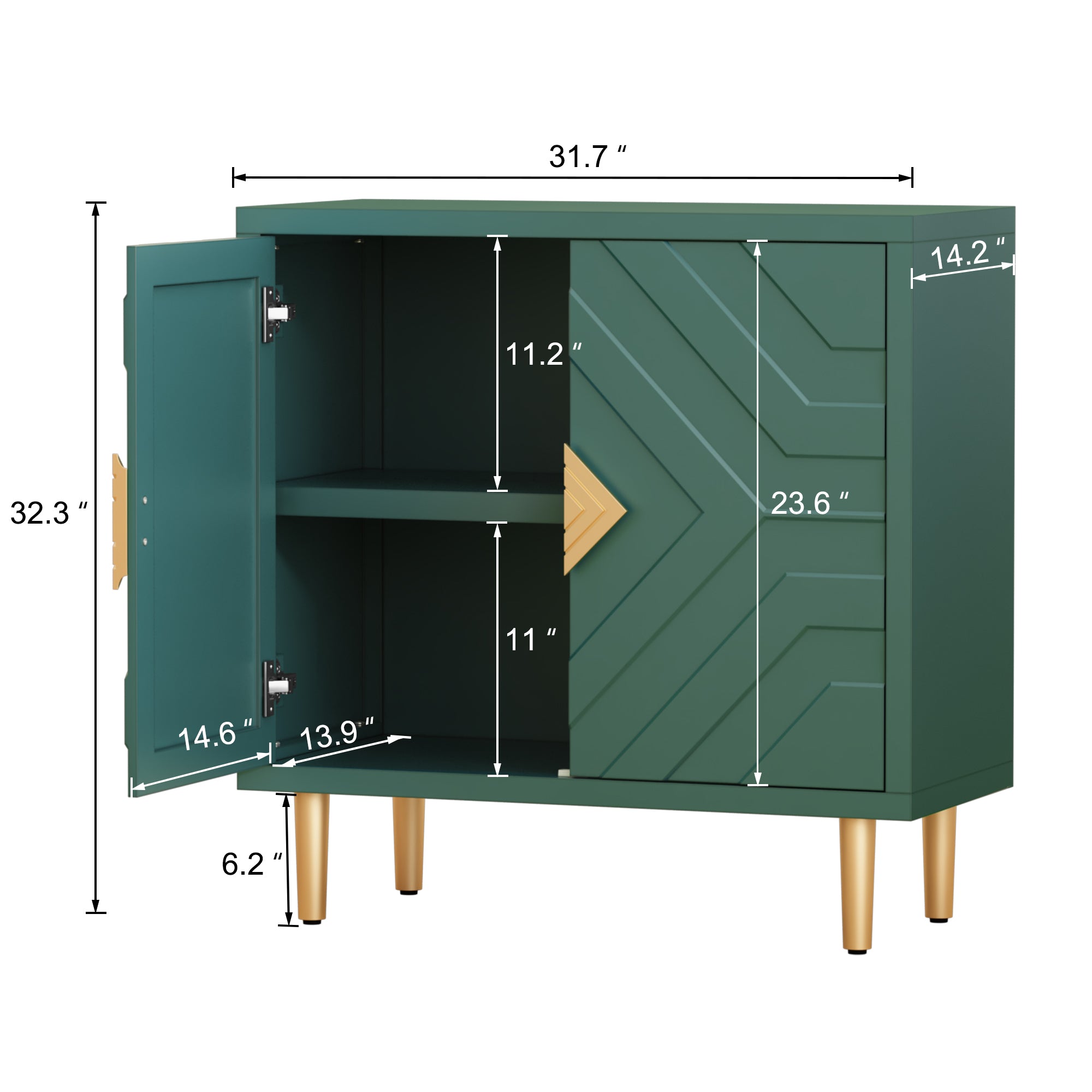 CBJCBJ 31.7" Modern Accent Sideboard Buffet Cabinet with 2 Doors & Shelves, Credenza for Living Room Storage, Green