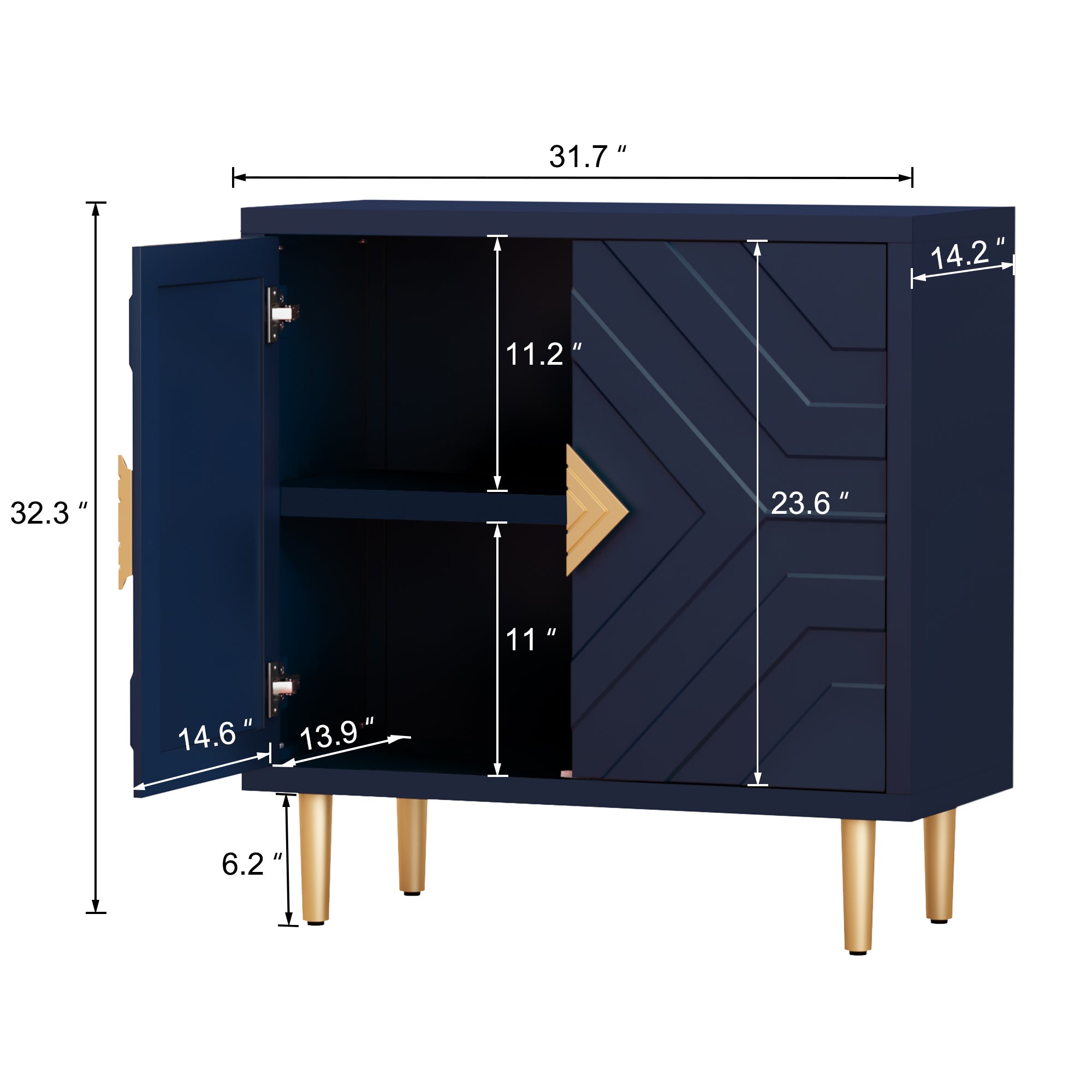 CBJCBJ 31.7" Modern Accent Sideboard Buffet Cabinet with 2 Doors & Shelves, Credenza for Living Room Storage, Blue