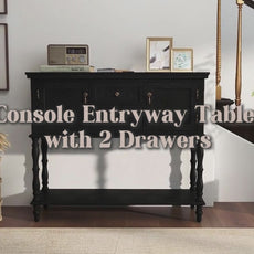 HLR® Console Table with 2 Drawers, Retro Entryway Table with 2 Door Cabinets and Open Storage Shelf